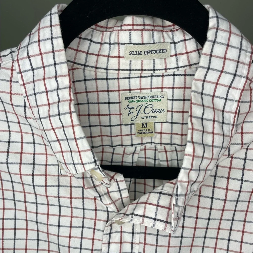 J. Crew Men's White and Red Checkered Shirt